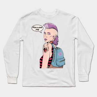 Retro Punk Woman Long Sleeve T-Shirt